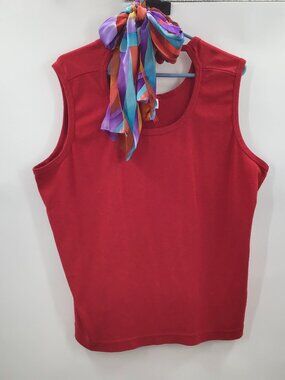 VTG Women's 26/28 Cotton Blend Red Peekaboo Top Colorful Elaine Gold Silk Scarf